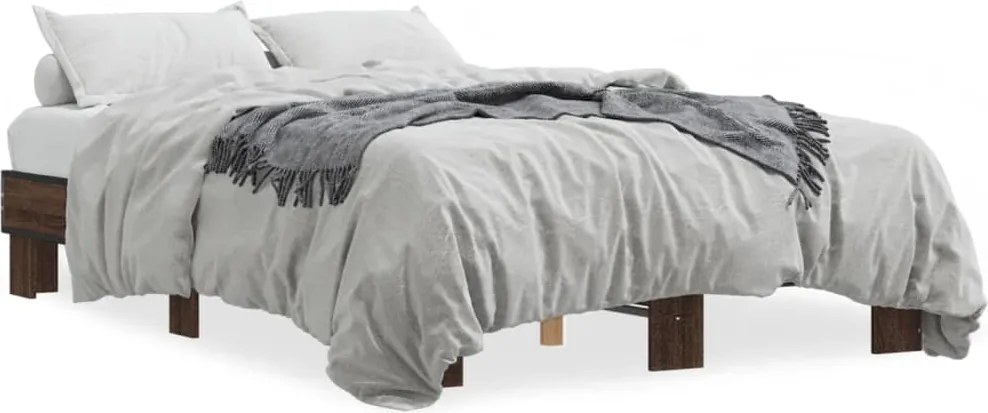 vidaXL Cadru de pat, stejar maro, 120x200 cm, lemn prelucrat și metal