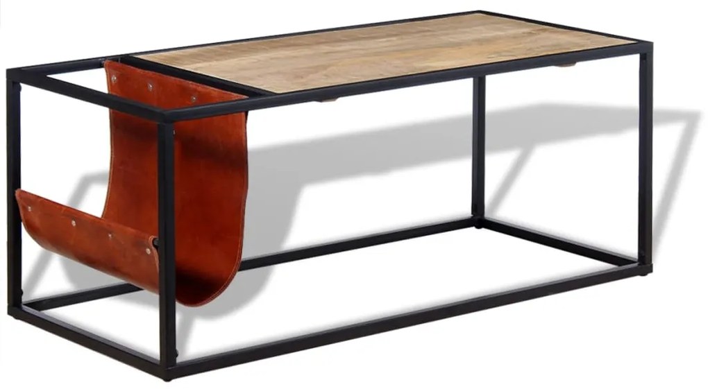 vidaXL Masuță cafea cu suport reviste din piele naturală, 110x50x45 cm