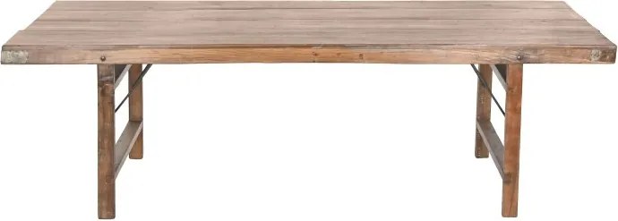 Măsuță de cafea din lemn masiv reciclat, natur, pliabilă, cu colțare metalice, 45 x 148 x 69 cm, „Grand Loft”