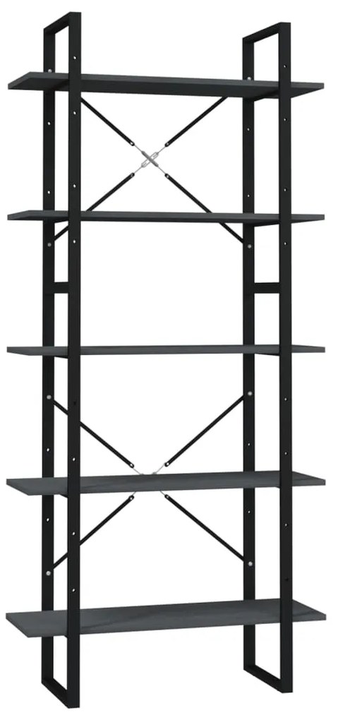 3081995 vidaXL Bibliotecă cu 5 rafturi, gri, 80x30x175 cm, lemn de pin