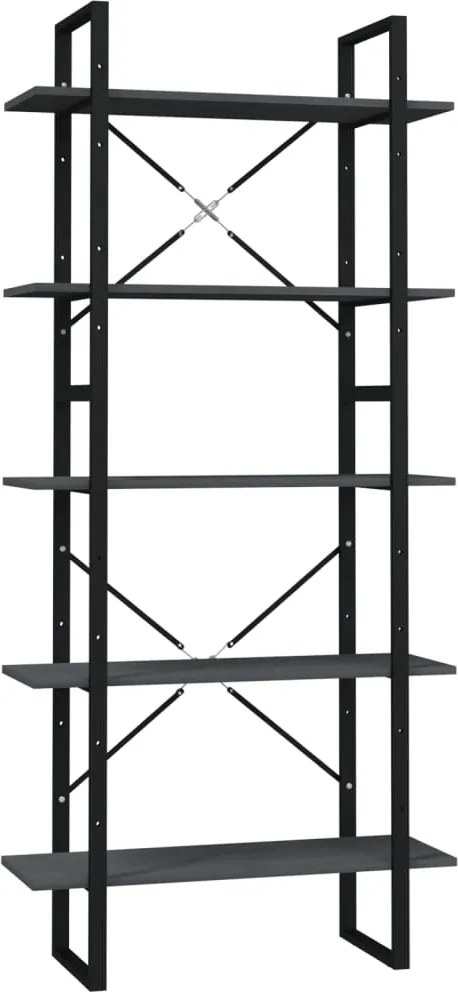 vidaXL Bibliotecă cu 5 rafturi, gri, 80x30x175 cm, lemn de pin