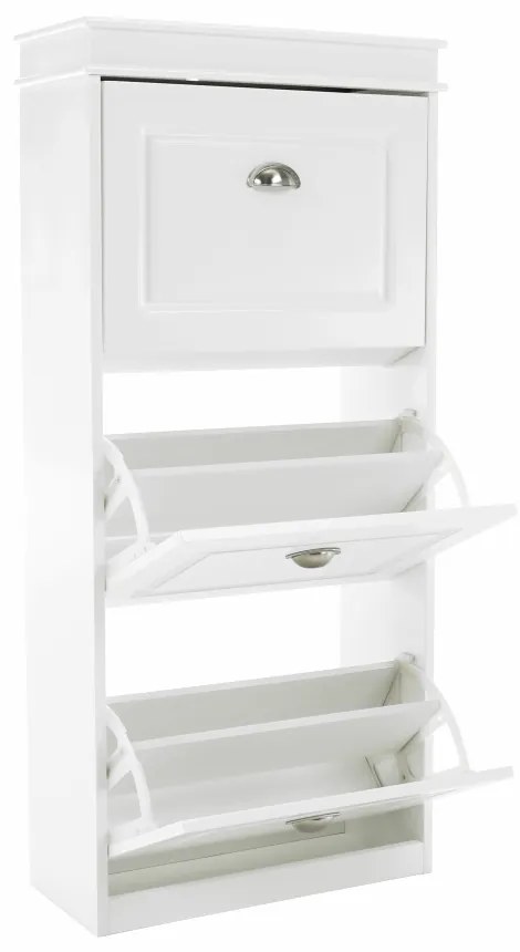 Pantofar, 3 compartimente, alb, mdf alb