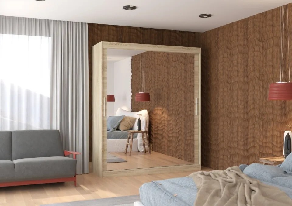 Dulap cu usi glisante si oglinda 180x215 cm, Ettore, ADRK Furniture (Culoare: Trufă)