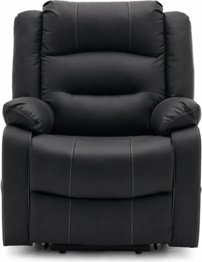 Fotoliu Electric Power Lift&Recliner, ridicare și rabatare, masaj și incalzire, buzunar lateral, telecomenzi, PU, Negru