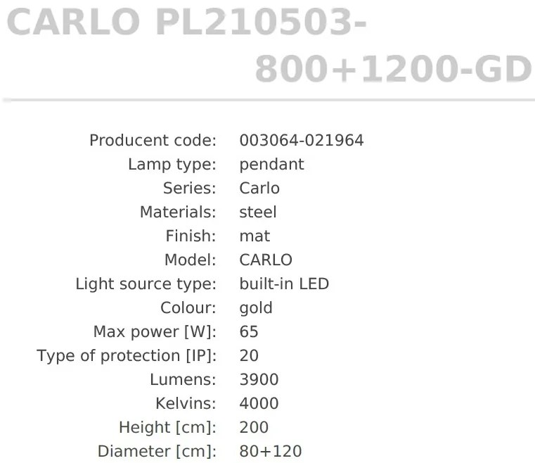 Lustra LED design modern circular CARLO auriu