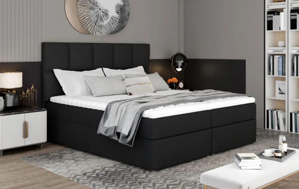 Pat boxspring, tapitat, cu spatiu pentru depozitare, 185x210 cm, Glossy, Eltap (Culoare: Sawana 05 / Gri inchis)