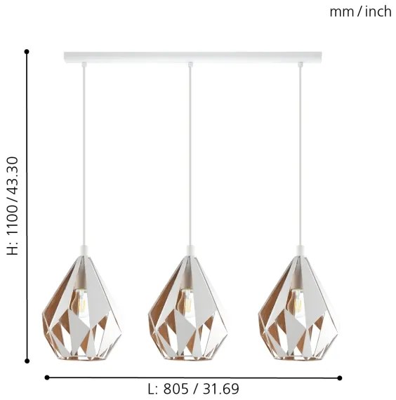 Eglo 43002 - Lustră pe cablu CARLTON 3xE27/60W/230V