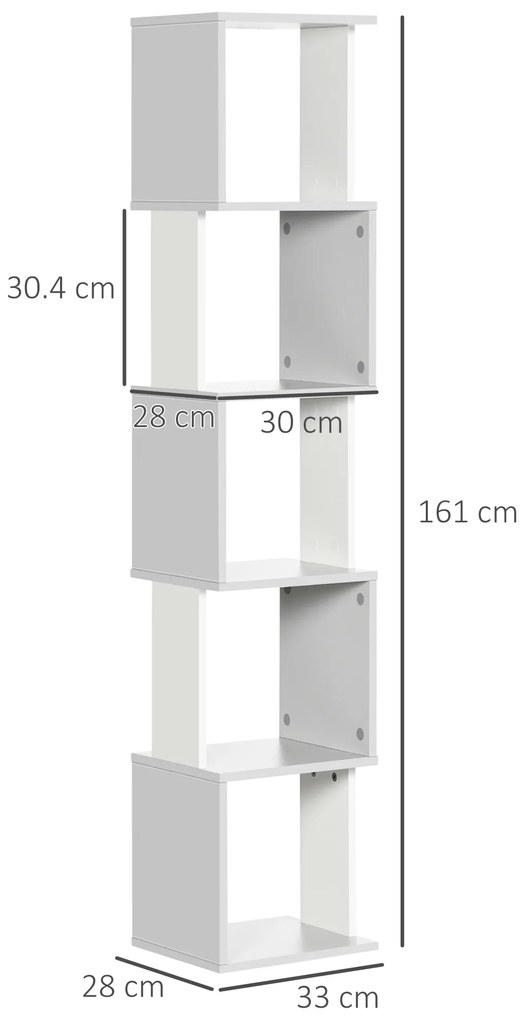 HOMCOM Bibliotecă raft Design Modern cu 5 Nivele - Depozitare Practică pentru Casă sau Birou, alb și gri | Aosom Romania