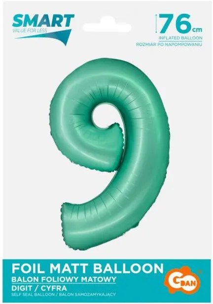 Numere Mint Mat Balon foil mentă numărul 9, 76 cm