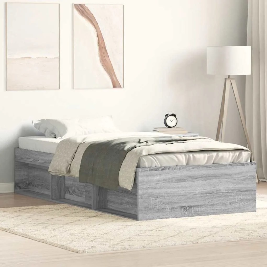 vidaXL Cadru de pat mic single, sonoma gri, 75x190 cm