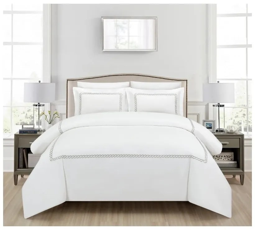 Lenjerie de pat albă din bumbac satinat pentru pat dublu, extinsă cu cearceaf inclus, cu 6 piese 240x220 cm Whispered Serenity – Mila Home Luxury