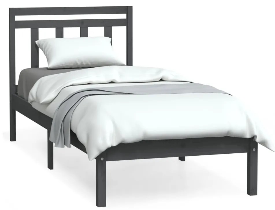 3100551 vidaXL Cadru de pat Small Single 2FT6, gri, 75x190 cm, lemn masiv