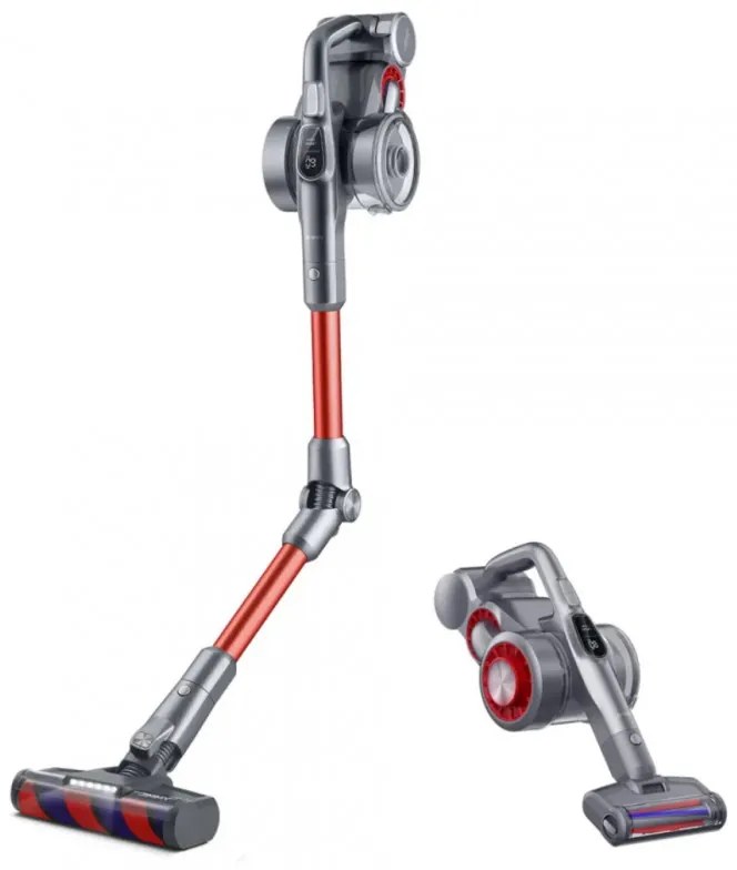 Aspirator vertical JIMMY H9 Flex, 600 W, 200 AW, 0,6 l, pliabil, autonomie 80 de minute, afișaj LED, tehnologie Double Cyclon, roșu/grizonat