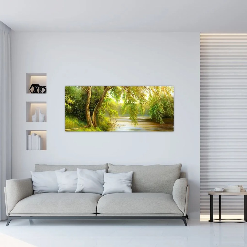 Tablou - Salcie lângă lac, pictură în ulei (120x50 cm)