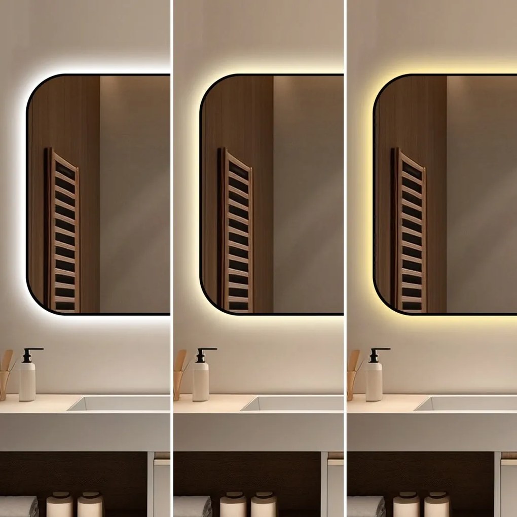 🪞 Oglindă LED cu Touch și Funcție Dezaburire – Ramă Negru, 90x65 cm, Model J187-9065 Smack