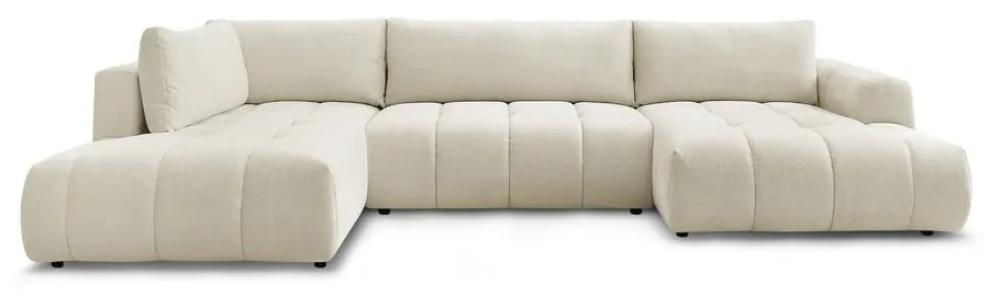 Colțar bej extensibil/cu spațiu de depozitare (cu colț pe partea stângă/în formă de "U") Fuji – Bobochic Paris