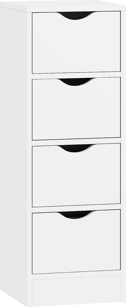 HOMCOM Mobilier pentru baie, corp de depozitare cu 4 sertare și mânere tip canelură, 29 x 29 x 83 cm, alb | Aosom Romania