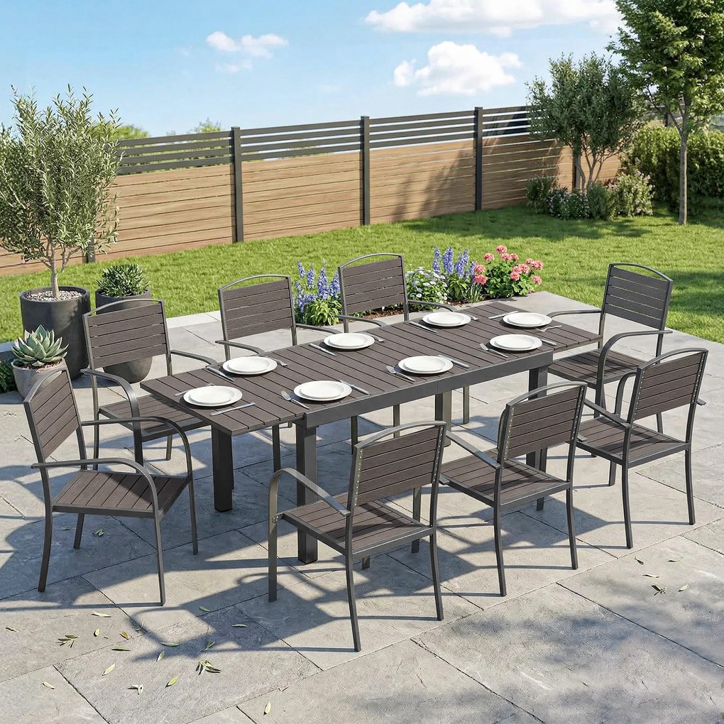 Outsunny Set extensibil pentru luat masa în aer liber 9 piese, masă din aluminiu, 8 scaune, Gri | Aosom Romania