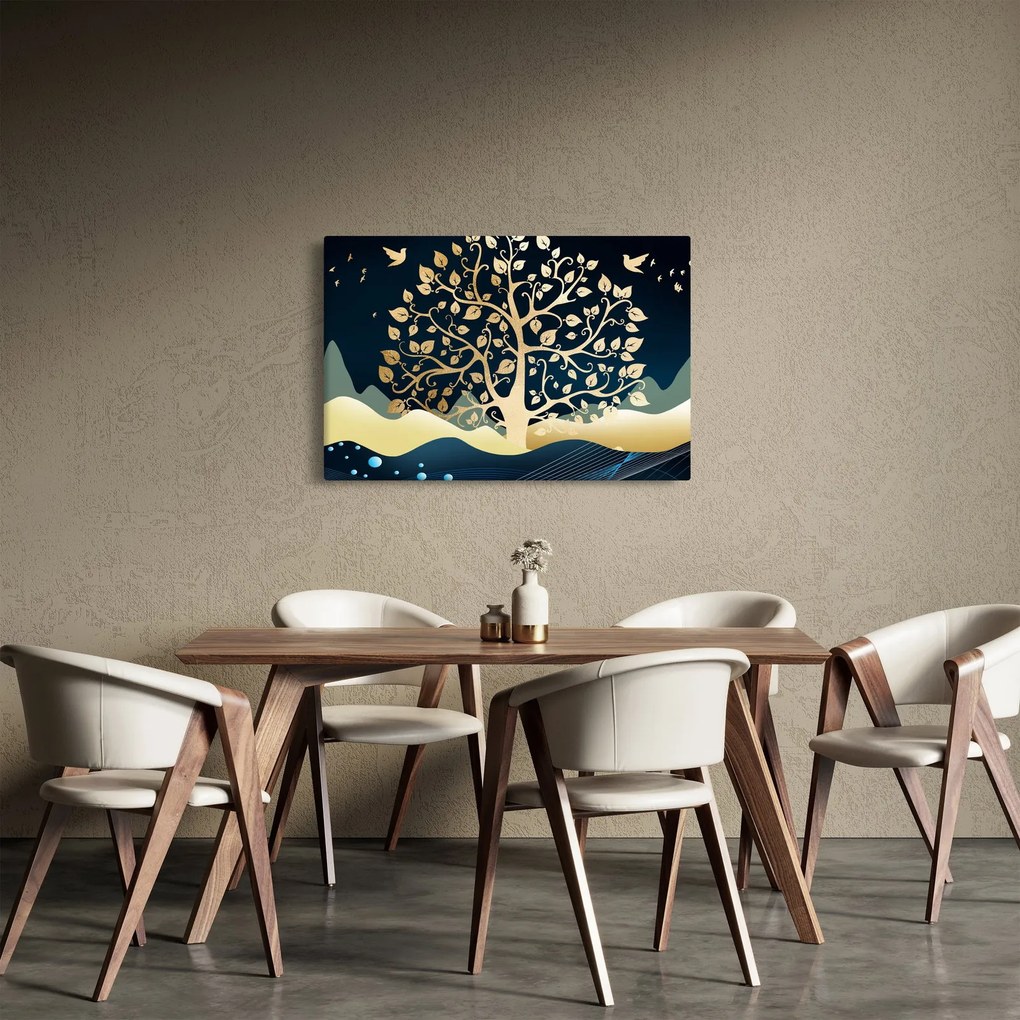 Tablou cu copac auriu (90x60 cm)