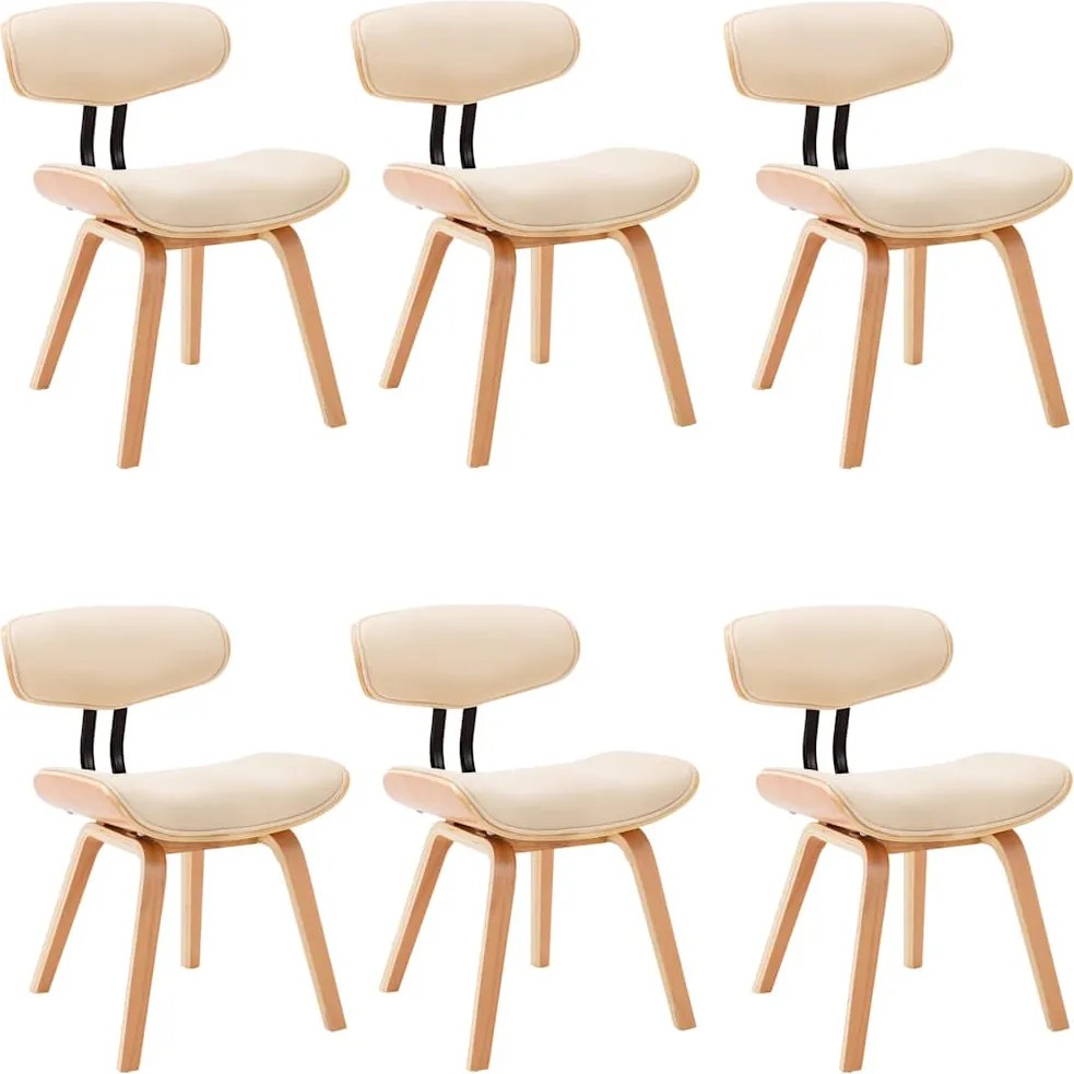 vidaXL Scaune bucătărie 6 buc., crem, lemn curbat și piele ecologică