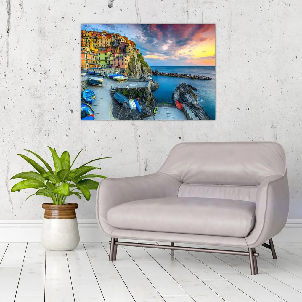 Tablou pe sticlă - Satul mediteranean (70x50 cm)