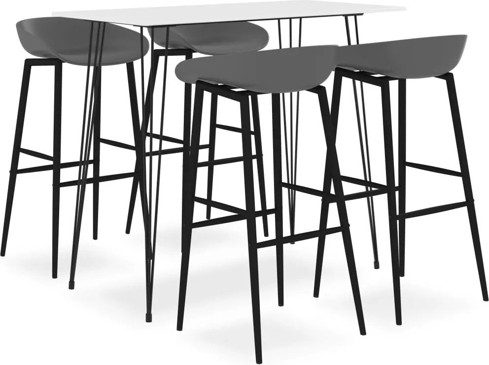 vidaXL Set mobilier de bar, 5 piese, alb și gri