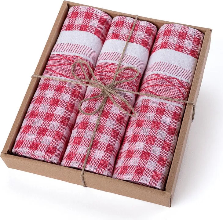 Prosoape de bucătărie din bumbac jacquard roșu 50 x 70 cm 3 buc