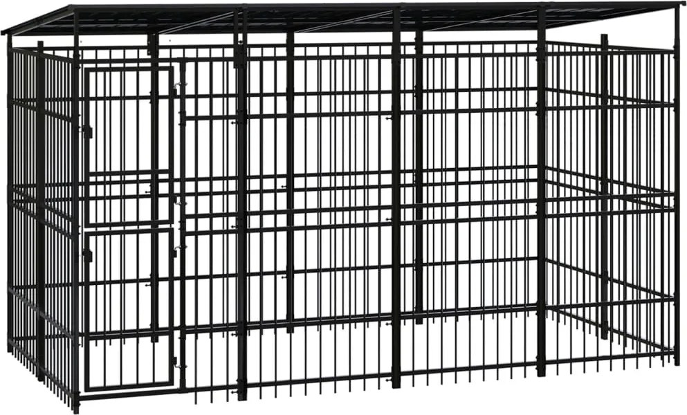 vidaXL Padoc pentru câini de exterior cu acoperiș, 7,37 m², oțel