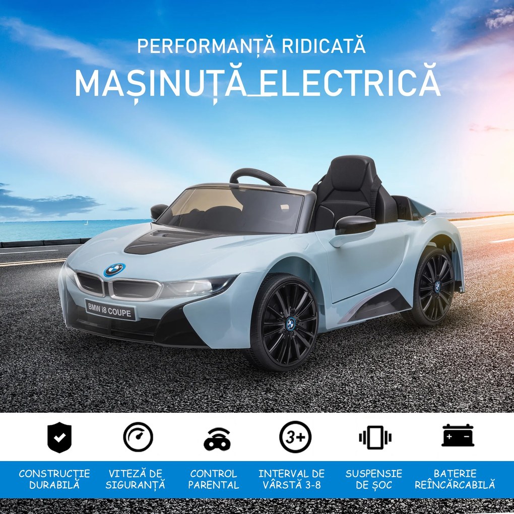 Licensed BMW I8 Coupe Masina Electrica HOMCOM telecomanda MP3 baterie pentru 3-8 ani | Aosom Romania