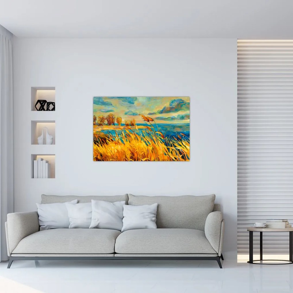 Tablou - Apus de soare peste lac, pictură acrilică (90x60 cm)
