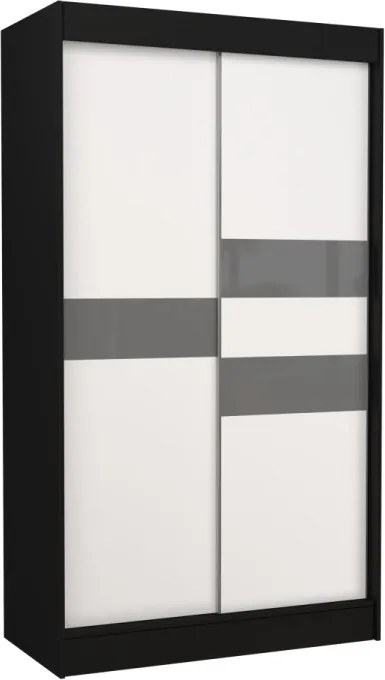 Dulap cu usi glisante 120x215 cm, Batia, ADRK Furniture (Culoare: Alb / Negru Lacobel)