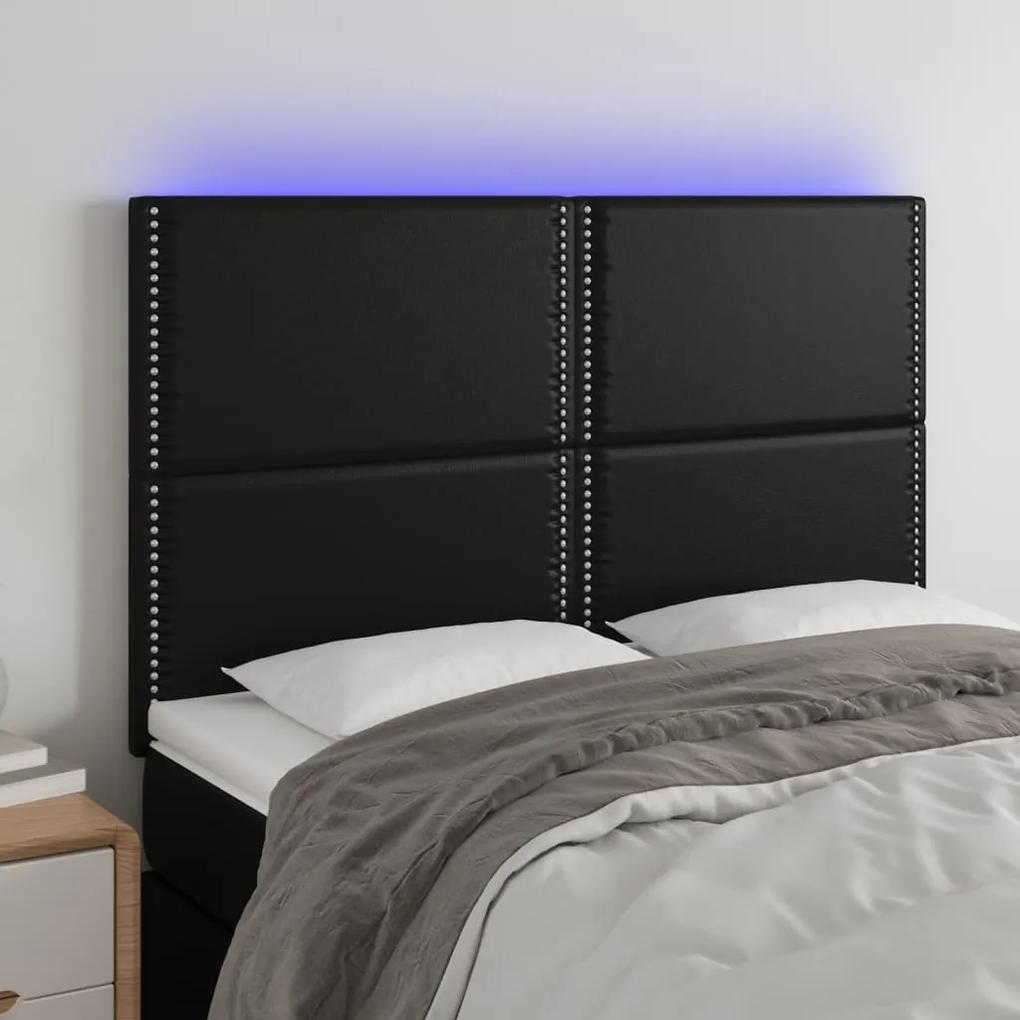 3122374 vidaXL Tăblie de pat cu LED, negru, 144x5x118/128 cm, piele ecologică