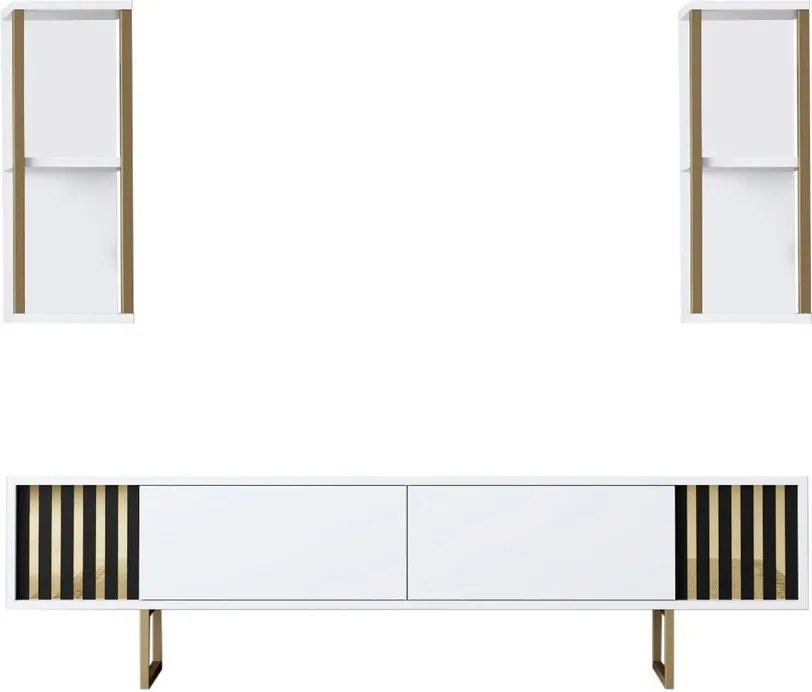 Comoda TV, Hanah Home, Gold Line, 180x30x48 cm, Alb/Negru