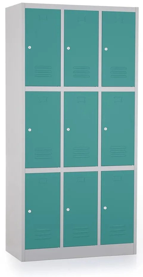 Dulap metalic - 9 cutii, 90 x 45 x 185 cm, inchidere cilindrica, verde - ral 6033