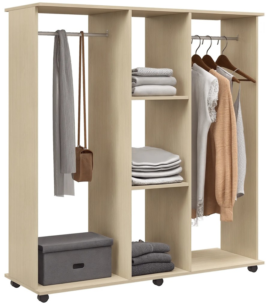 HOMCOM Dulap șină Mobilier de Depozitare Mobil 6 role 120L x 40l x 128Î cm din lemn natural | Aosom Romania