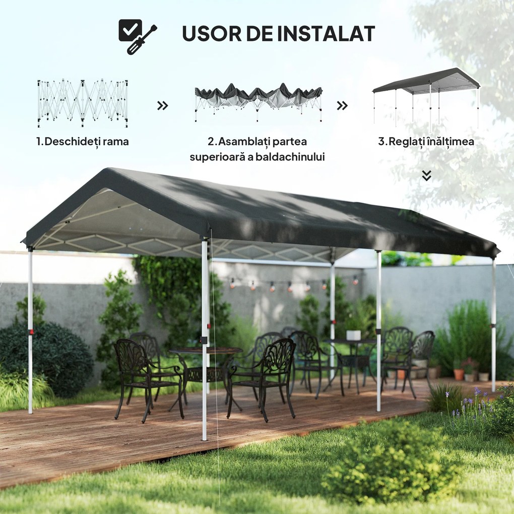 Outsunny Pavilion Pliabil Pop Up cu Înălțime Reglabilă în 3 Trepte și Geantă de Transport, 584x297.5x272 cm, Gri Închis | Aosom Romania