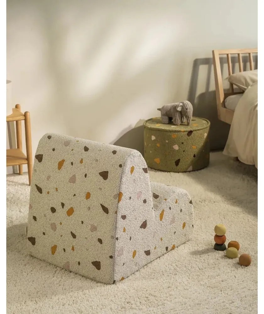 Fotoliu de copii alb cu tapițerie din țesătură bouclé/cu tapițerie din chenille Terrazzo Cloud – Wigiwama