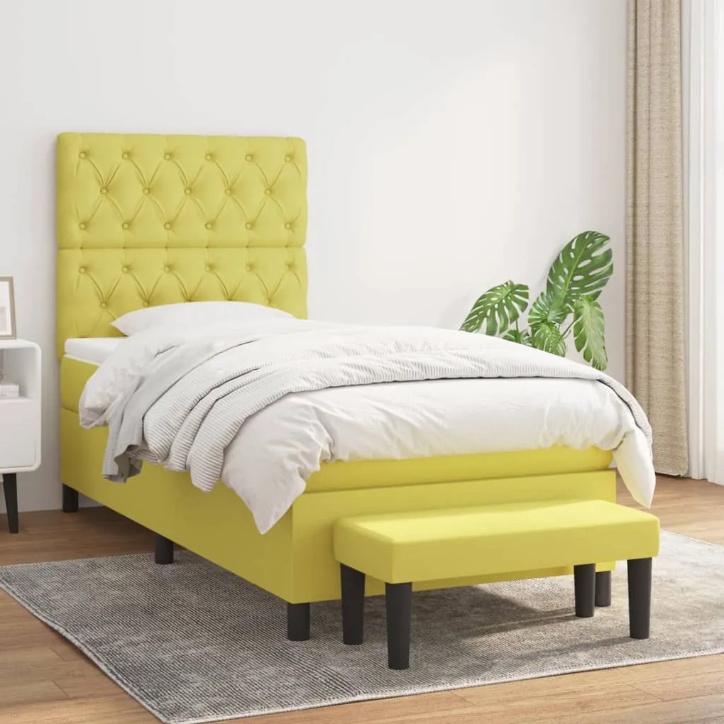 3136796 vidaXL Pat box spring cu saltea, verde deschis, 80x200 cm, textil