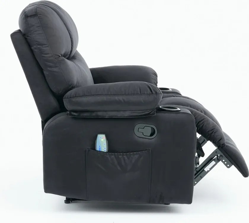 Fotoliu Masaj, Incalzire, rabatabil, sezut cu arcuri metalice, suport picioare extensibil, Catifea, Negru