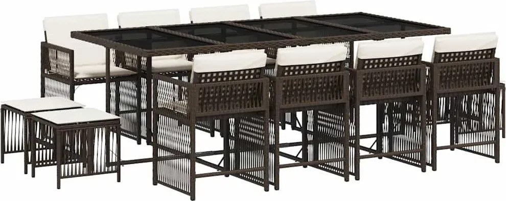 vidaXL Set mobilier de grădină, 13 piese, maro, cu perne, poliratan