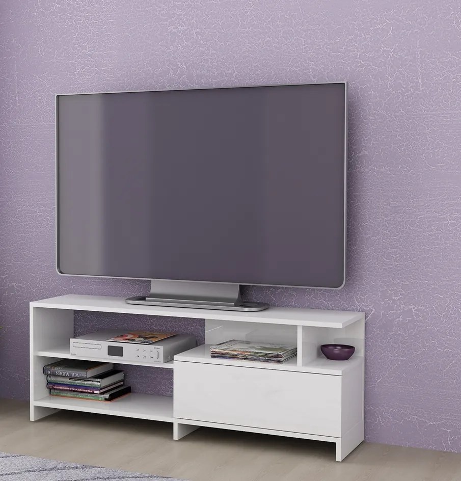 Comoda tv, alb lucios, 120x45x30 cm