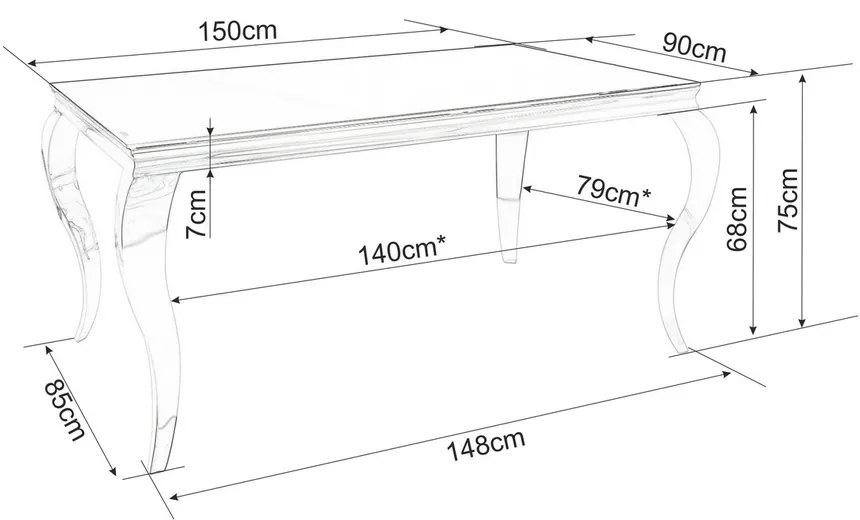 Masa de bucaterie Prince 150 x 90 cm, negru/argintiu