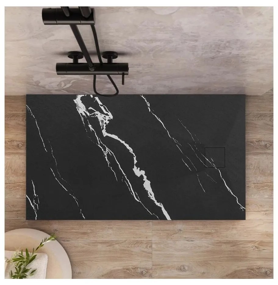 Rea Bazalt Carrara Black cadita de dus dreptunghiulara x120 cm negru REA-K7009