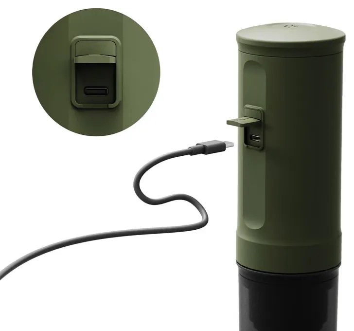 Еspressor portabil Outin Nano Forest Green, 12/24 V, 7500mAh, 20bar, 80ml, Incarcare USB, Cafea macinata si capsule, Verde