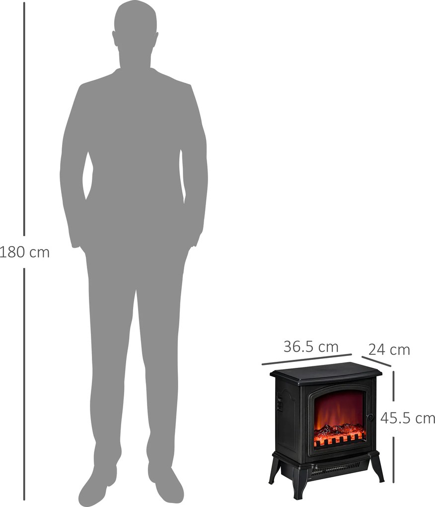 HOMCOM Șemineu Electric Portabil 1000W/2000W din ABS și Sticlă Negru | Aosom Romania