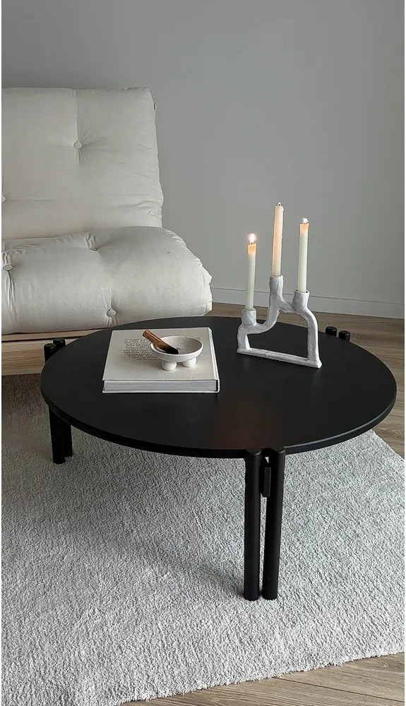 Măsuță de cafea neagră rotundă din lemn masiv de pin ø 80 cm Sticks – Karup Design