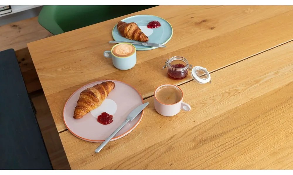 Set ceașcă cu farfurie din gresie Remember Greta, 250 ml, roz