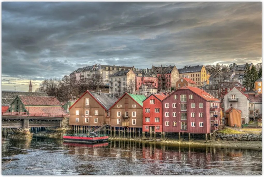Tablou - Case lângă râu (90x60 cm)