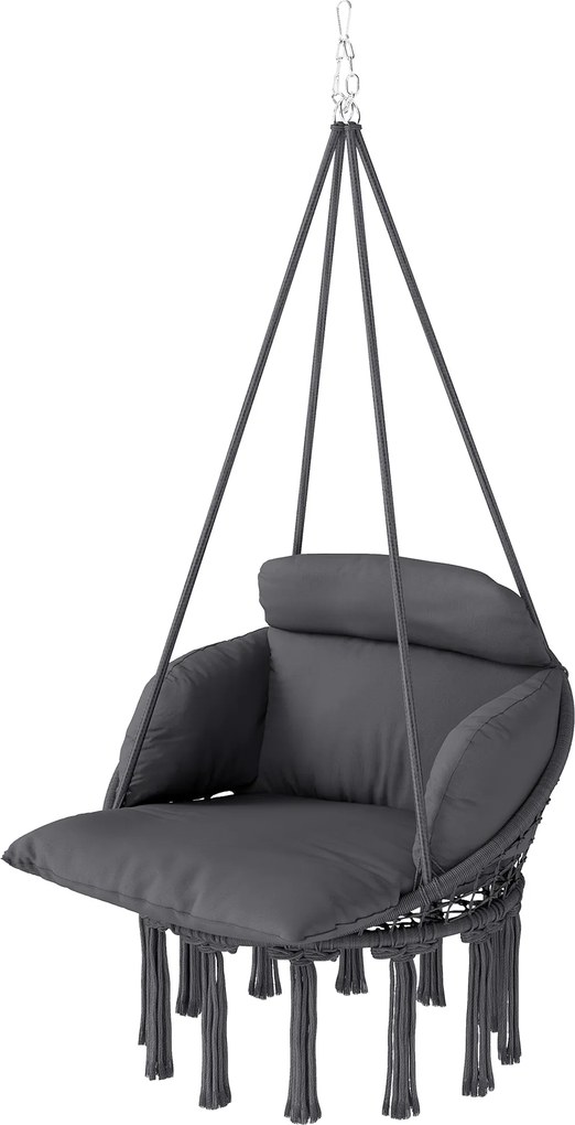 Outsunny Scaun suspendat cu pernă mare umplută hamac fotoliu suspendat cu franjuri kit de suspendare 80 x 60 x 40 cm gri închis | Aosom Romania