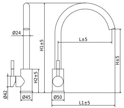ALVEUS ES3508A - Baterie chiuvetă VIOLA 36,7 cm oțel periat